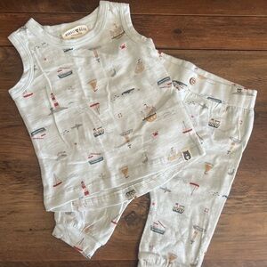 Rabbit + Bear Organic Nautical Print Tank & Pants Set 0-3 months NWOT